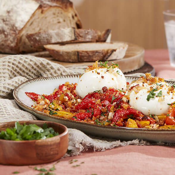 Burrata with roasted peppers