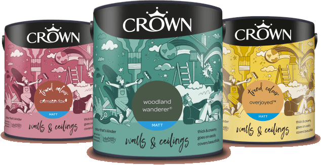 2.5L tins of Crown Walls and Ceilings Matt Emulsion paint