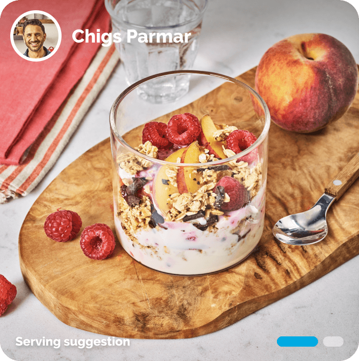 Peach & raspberry breakfast parfait